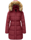 Wenven Quilted Parka Jacket Women's Size 3XL Wine Red Faux Fur Hood Winter Warm