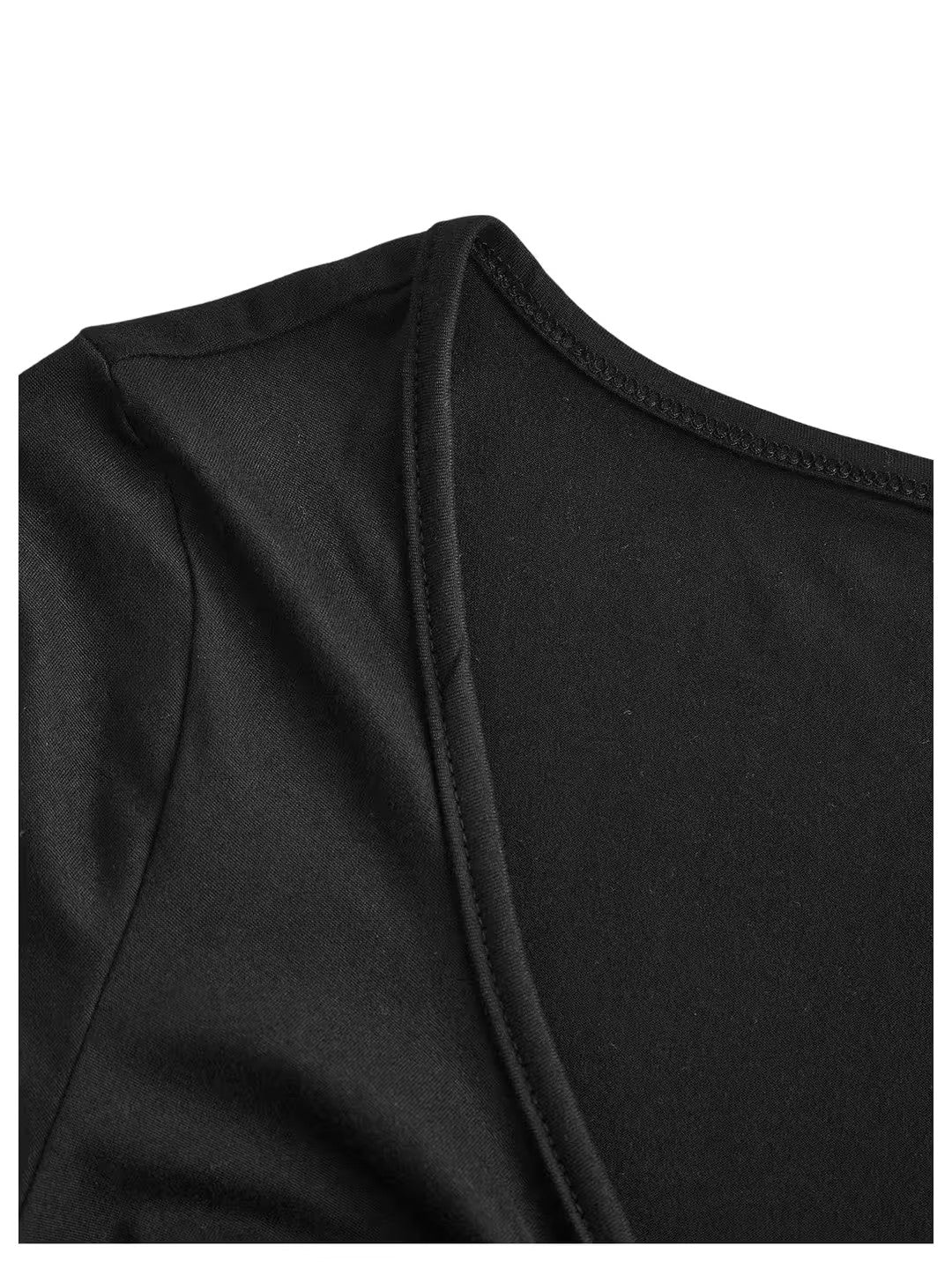 Tie Knot Ruched Slit Hem Top Women's Size Medium Black V Neck Long Sleeve