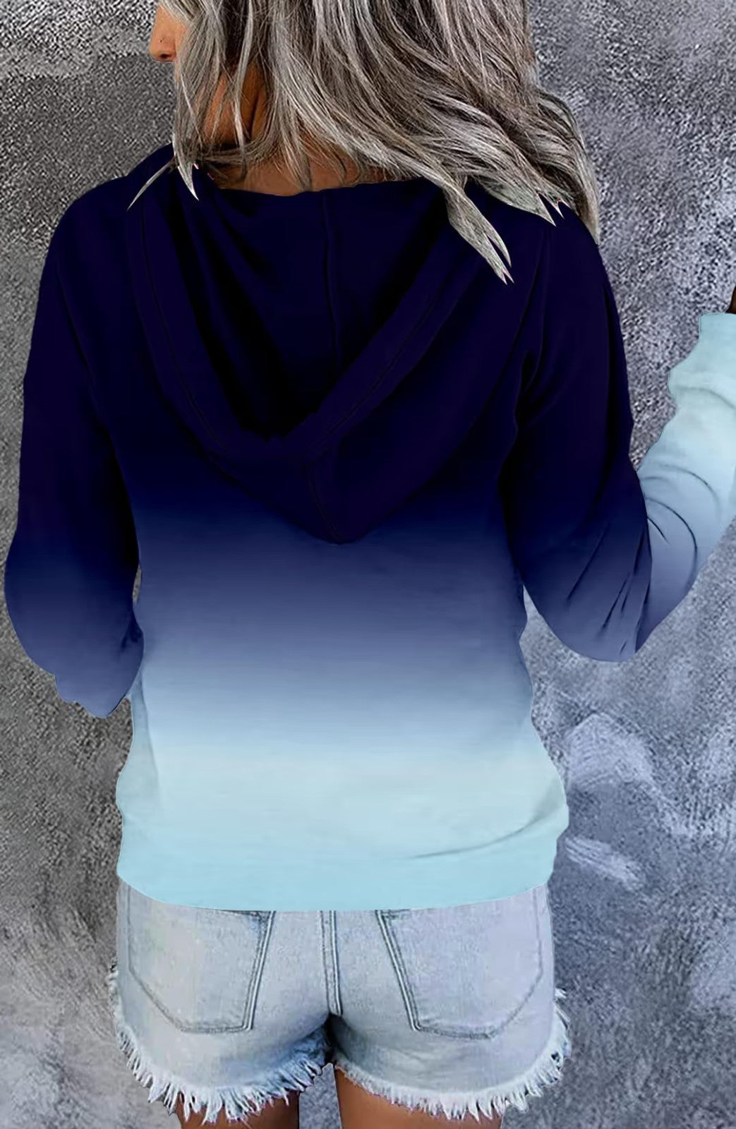 Long Sleeve Button Down Hoodie Women’s Size Large Gradient Navy Kangaroo Pockets
