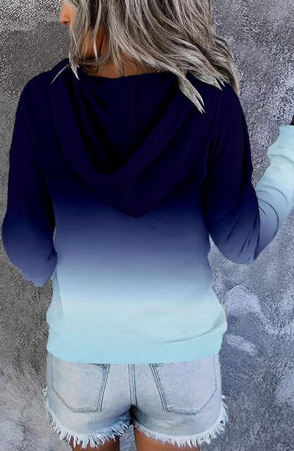 Long Sleeve Button Down Hoodie Women’s Size Large Gradient Navy Kangaroo Pockets