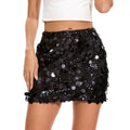 WERFORU Sequin Shiny Mini Skirt Women's Medium Black Sparkly Glitter Stretch