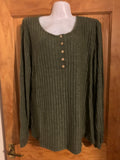 Long Sleeve Ribbed Knitted Tunic Top Women’s Size XL Green Buttons Pullover