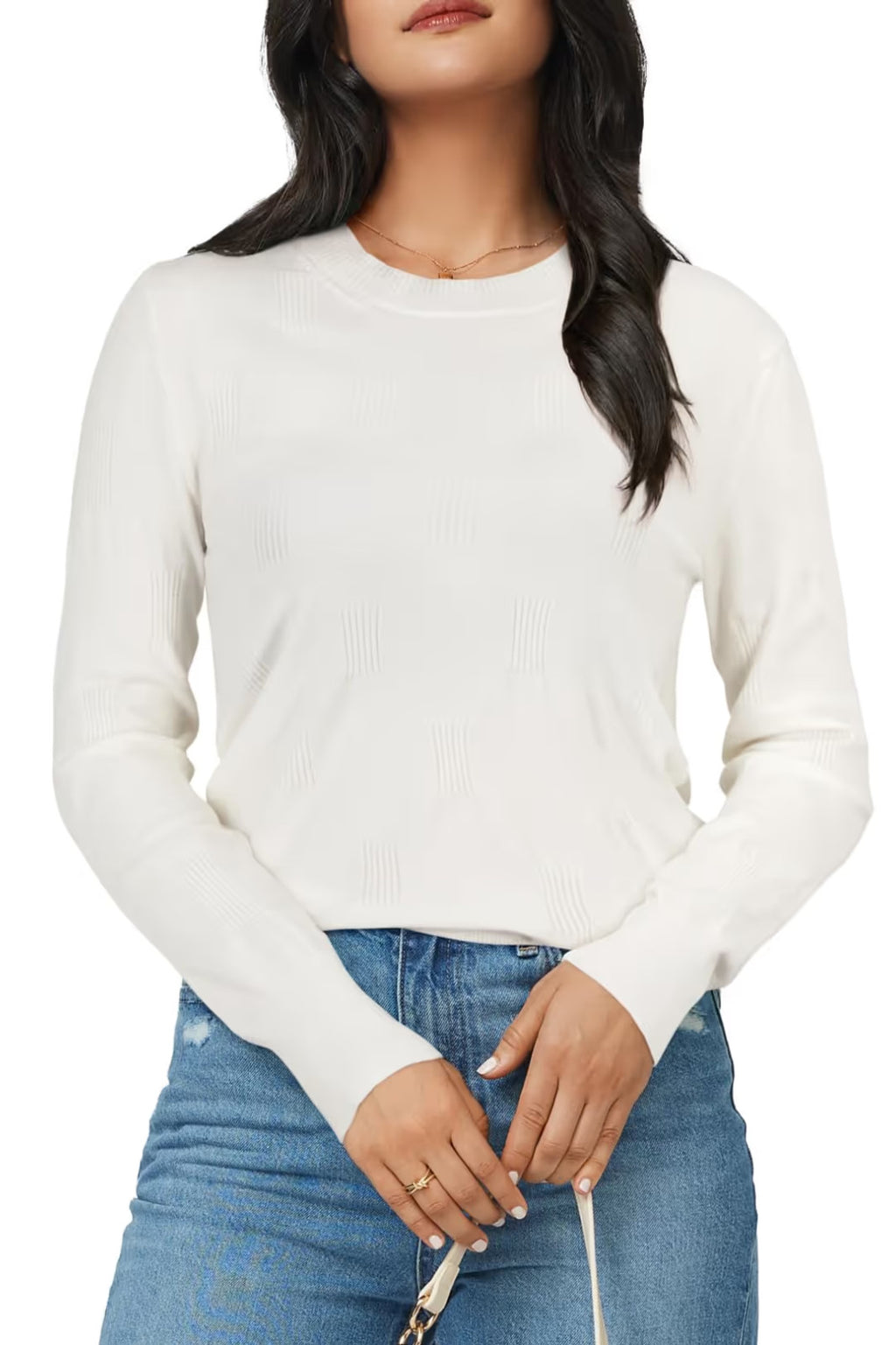 Crew Neck Knitted Jumper Women's Size Large White Long Sleeve Casual Dressy