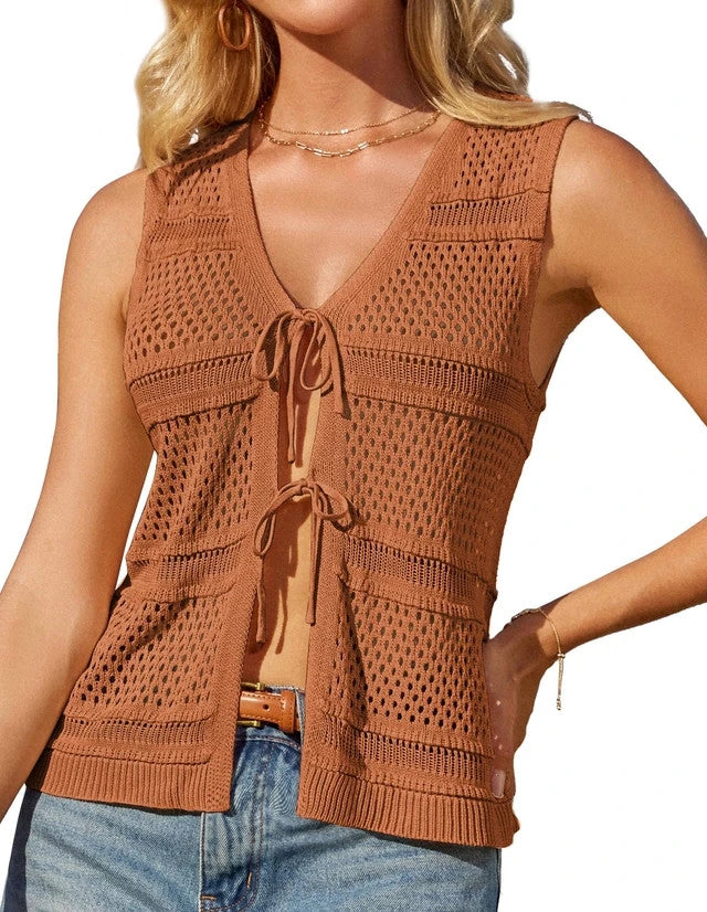 GRACE KARIN Beach Cardigan Vest Women Size 2XL Front Lacing White Summer Casual