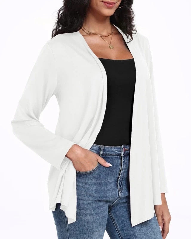 Prinstory Cardigan Sweater Women's Size Medium White Long Sleeves Open-Front