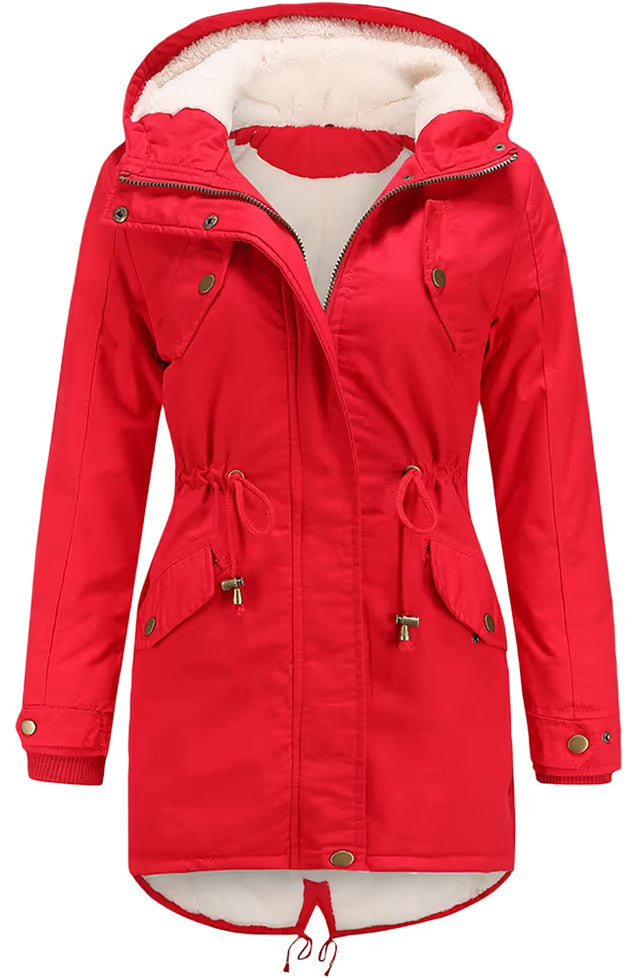 Hooded Fleece Lined Parka Hooded Coat Women's Size 3XL Red Zipper Winter Warm