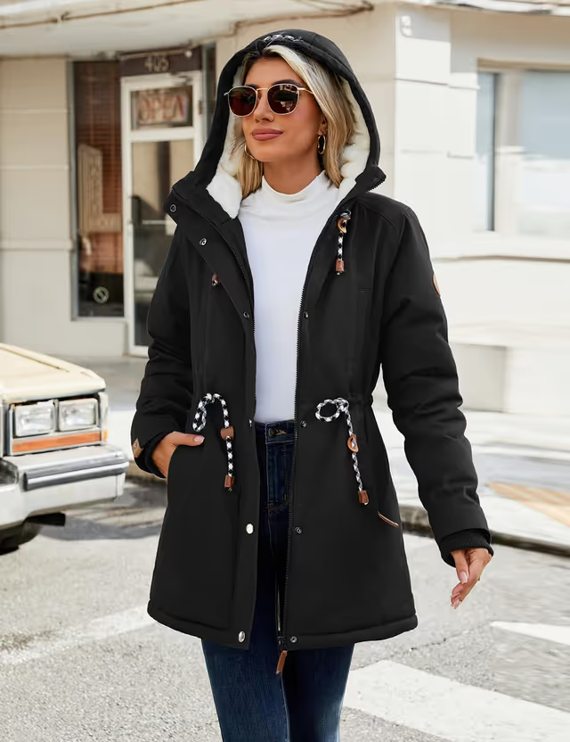 Xnova Women's Winter Warm Parka Hood Jacket Women's Size 2XL Black Teddy Fleece