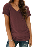 AirMood V Neck Summer Casual Tee Top Women's Size Small Burgundy Short Sleeve