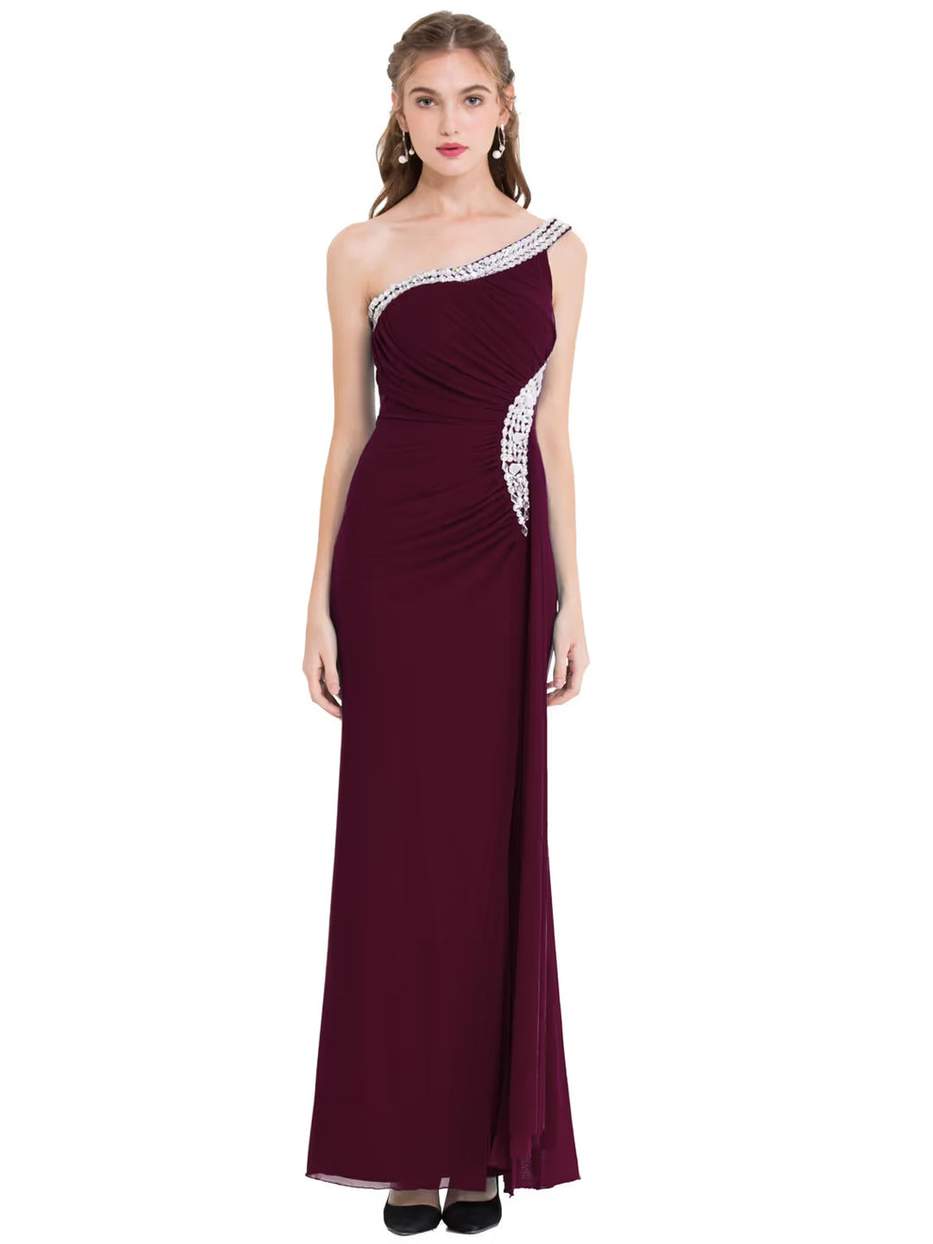 Split Evening Maxi Dresses Women's Size 10 Wine Red Sleeveless One Shoulder
