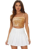 Crop Camisole Top Women's Size Medium Gold Sequin Sleeveless Spaghetti Strap