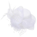 Fascinator Mini Tea Party Hat Women's White Feather & Mesh Veil Clip-On