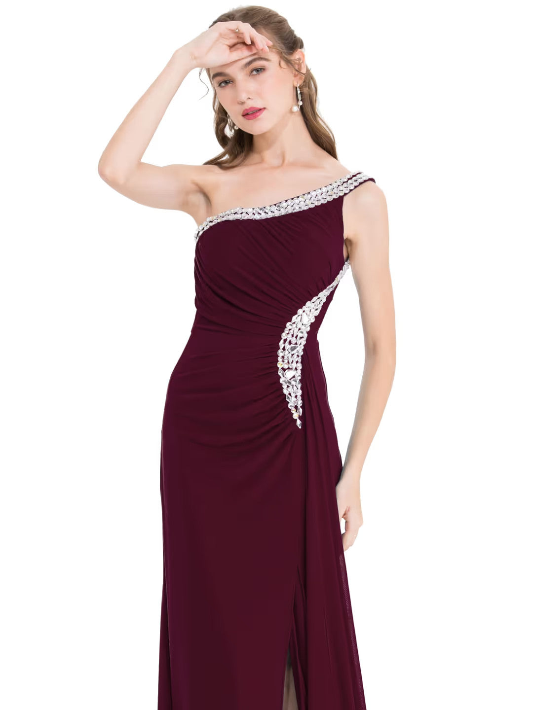 Split Evening Maxi Dresses Women's Size 10 Wine Red Sleeveless One Shoulder