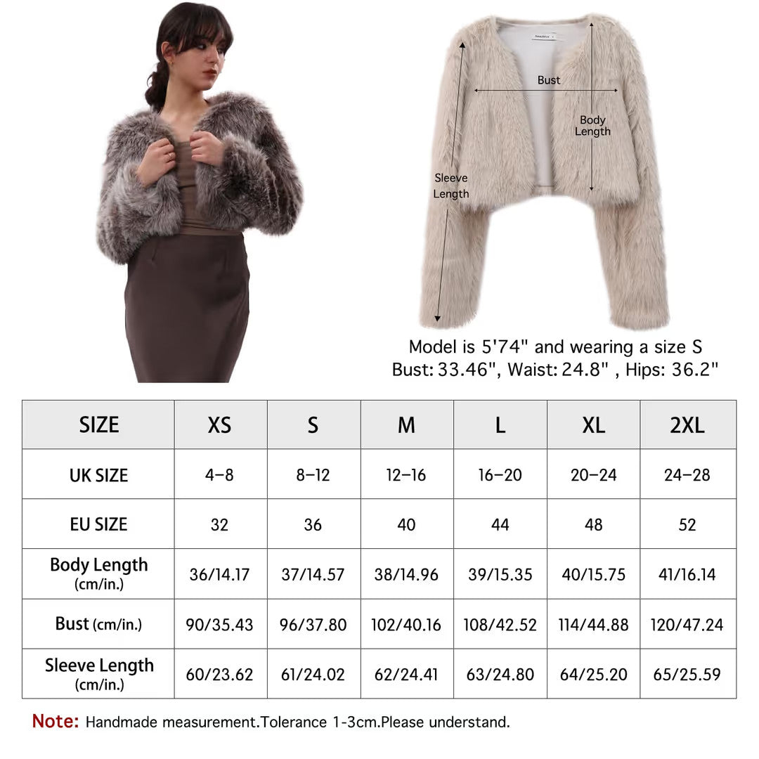 Amazhiyu Faux Fur Long Sleeve Jacket Women's Size Large Light Gray Open Front