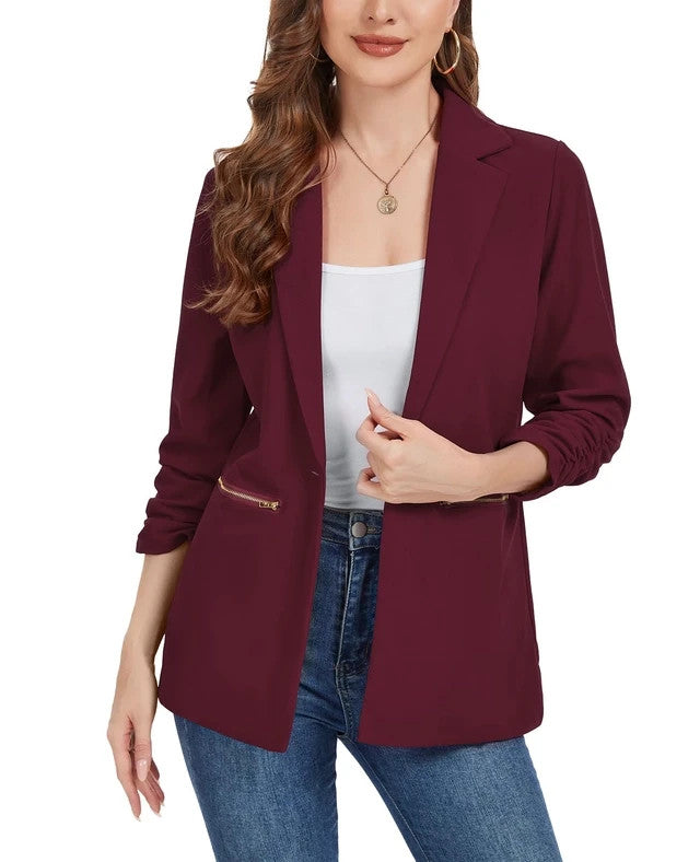 Mint Limit Suit Jackets Women's Size Small Wine Red 3/4 Sleeves Notched Lapel