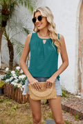 Tank Top Women's Small Peacock Green Pleated Sleeveless Keyhole Front Scoop Neck
