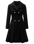 Vancavoo Double-Breasted Winter Coat Women's Size XL Black Belted Long Sleeve