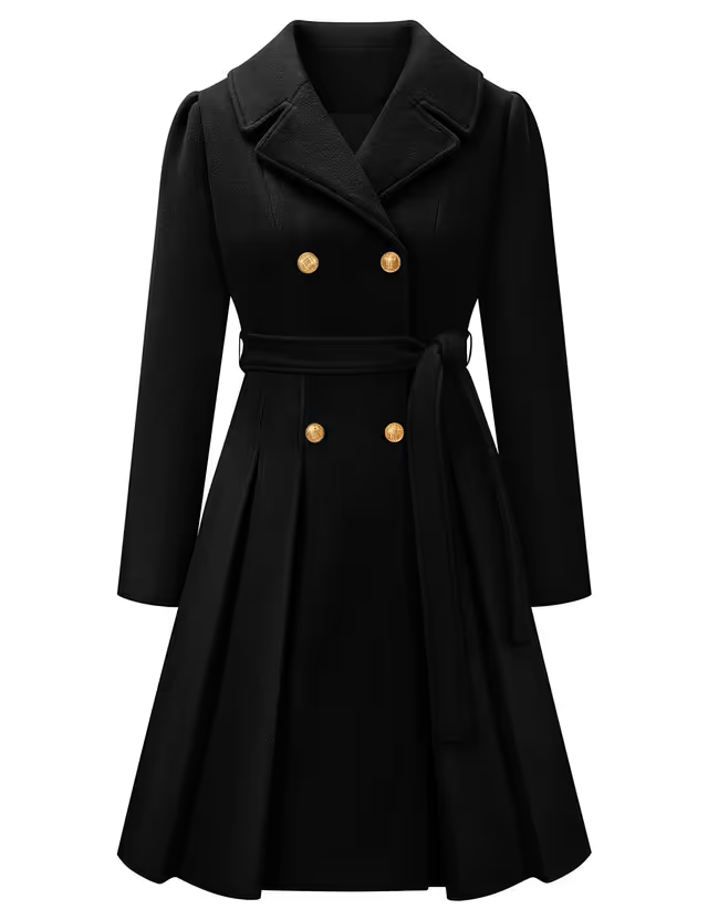 Vancavoo Double-Breasted Winter Coat Women's Size XL Black Belted Long Sleeve