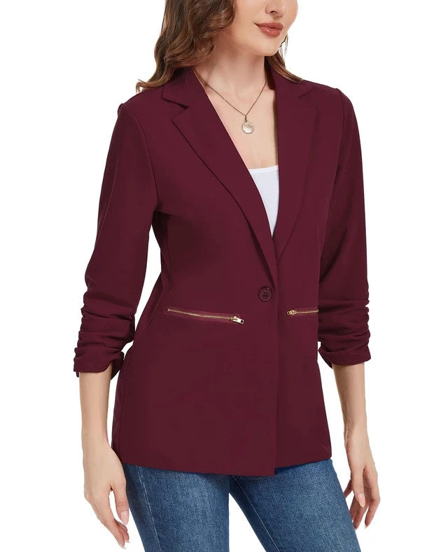 Mint Limit Suit Jackets Women's Size Small Wine Red 3/4 Sleeves Notched Lapel