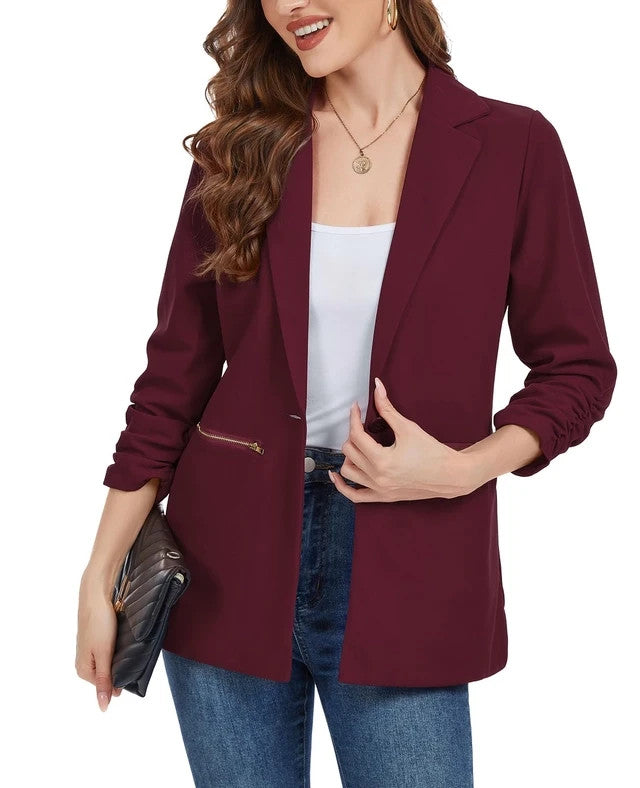 Mint Limit Suit Jackets Women's Size Small Wine Red 3/4 Sleeves Notched Lapel