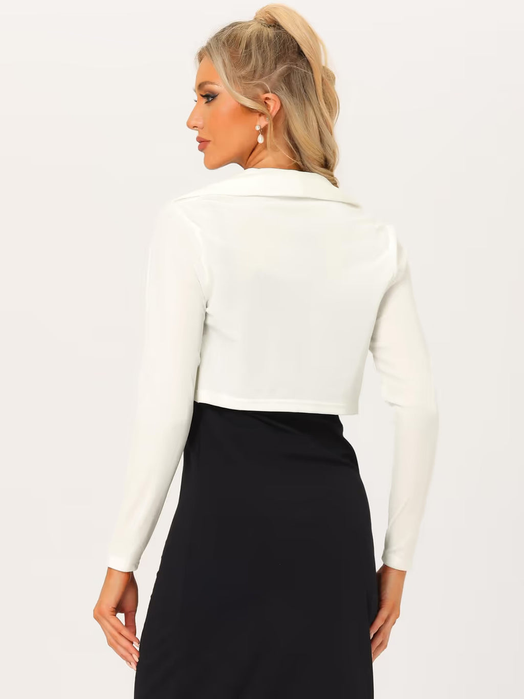Allegra K Stylish Shrug Velvet Cardigan Women's Size Small White Long Sleeve