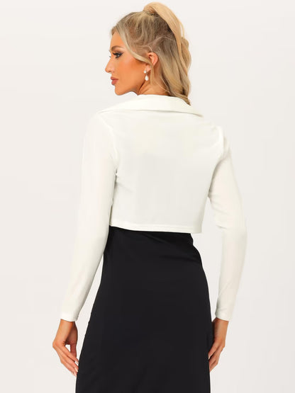 Allegra K Stylish Shrug Velvet Cardigan Women's Size Small White Long Sleeve