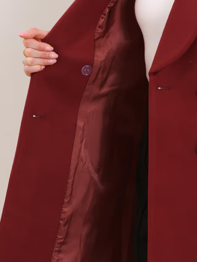 Allegra K Double-Breasted Winter Coat Women's Size XL Burgundy Long Sleeve