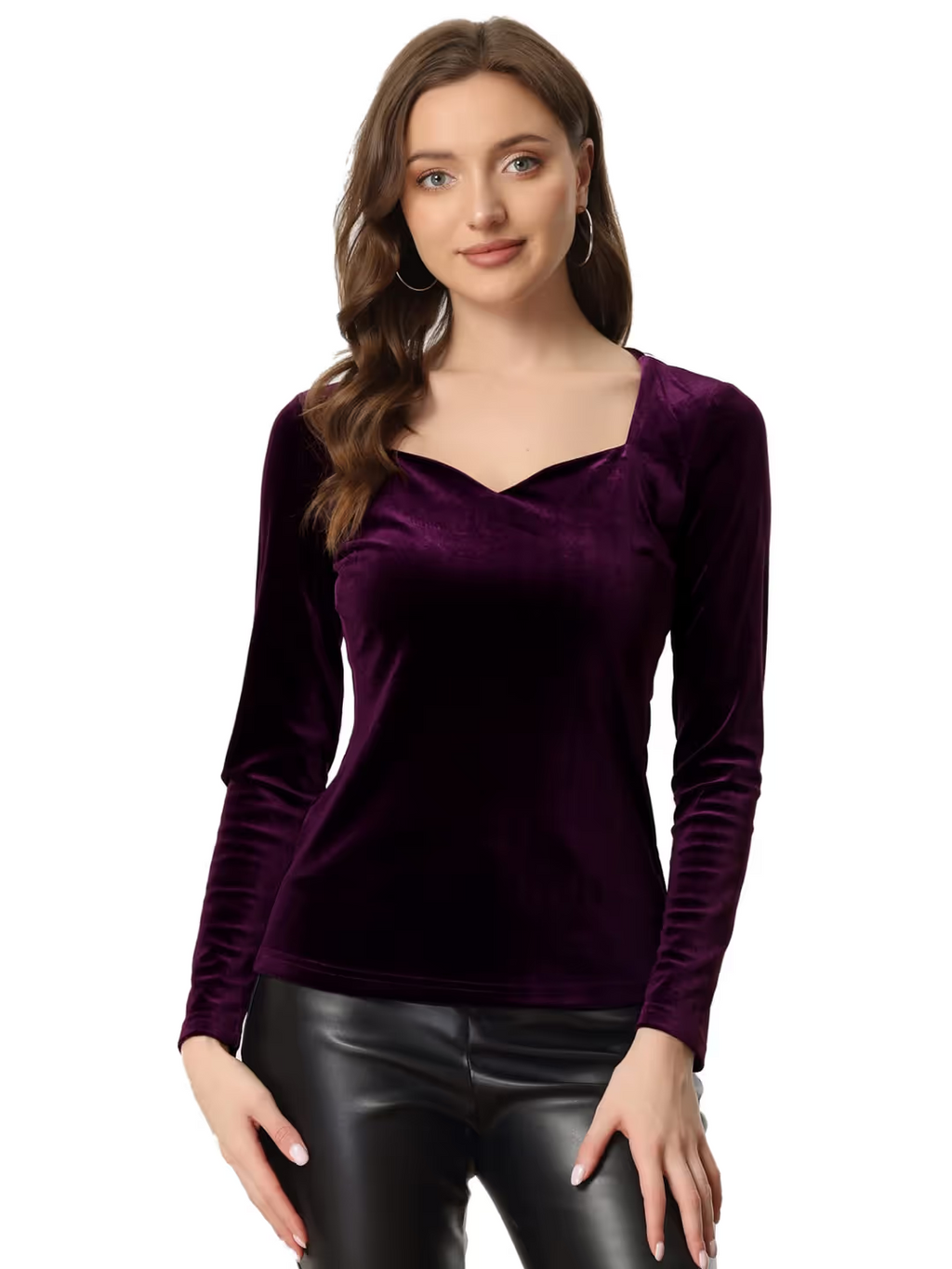 Allegra K Velvet Sweetheart Neck Blouse Women's Size XS Purple Long Sleeve