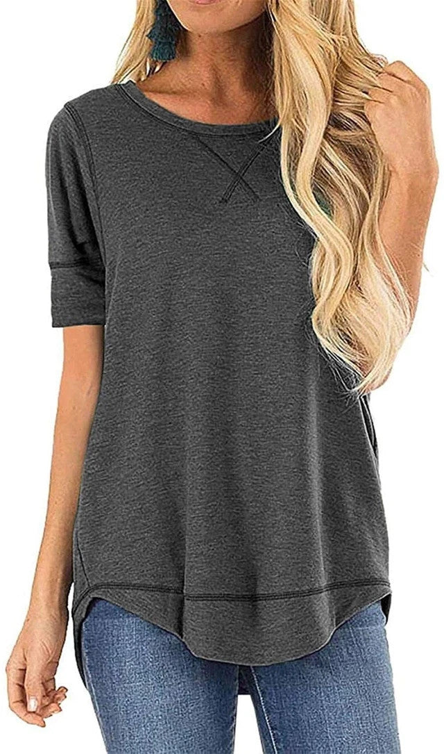 Summer Tunic Casual Blouses Women's Size Small Dark Gray Short Sleeve Pull On