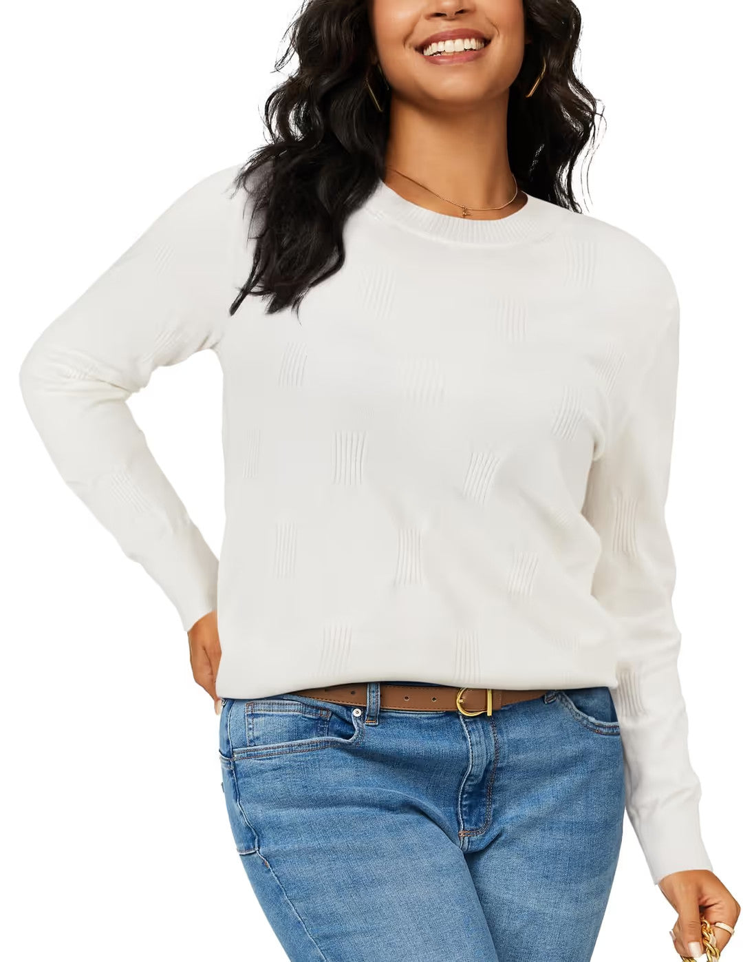 Crew Neck Knitted Jumper Women's Size Large White Long Sleeve Casual Dressy