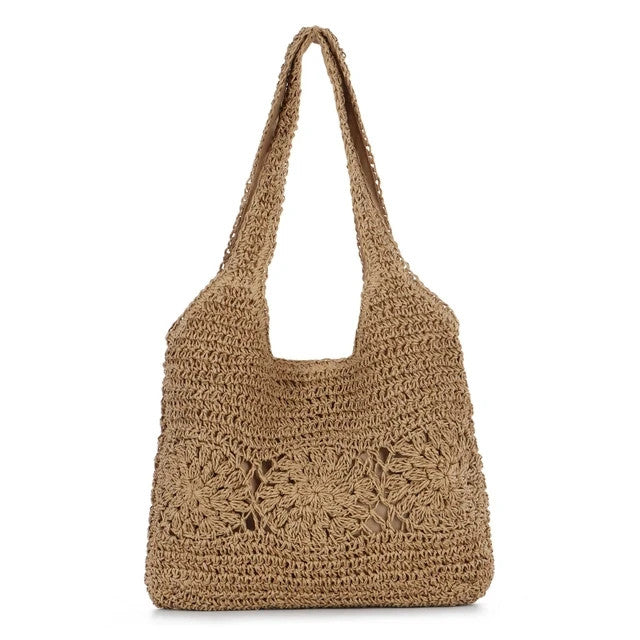 Eveout Shoulder Bag Women's Brown Straw For Holiday Travel 25 x 6 x 18 cm