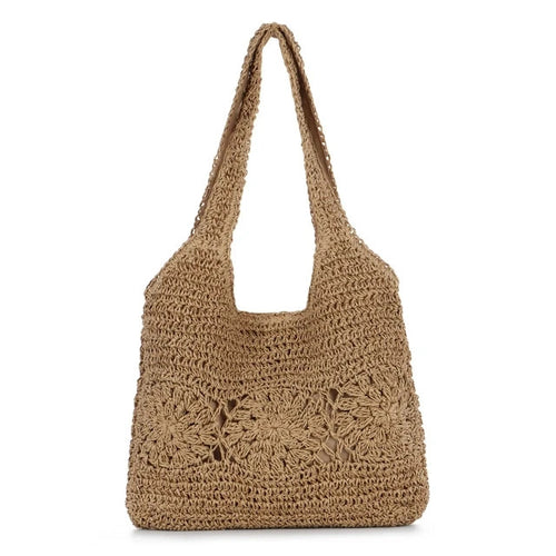 Eveout Shoulder Bag Women's Brown Straw For Holiday Travel 25 x 6 x 18 cm