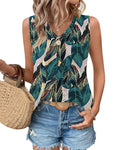 V Neck Eyelet Embroidery Side Split Tank Top Women's Medium Sea Green Pull On