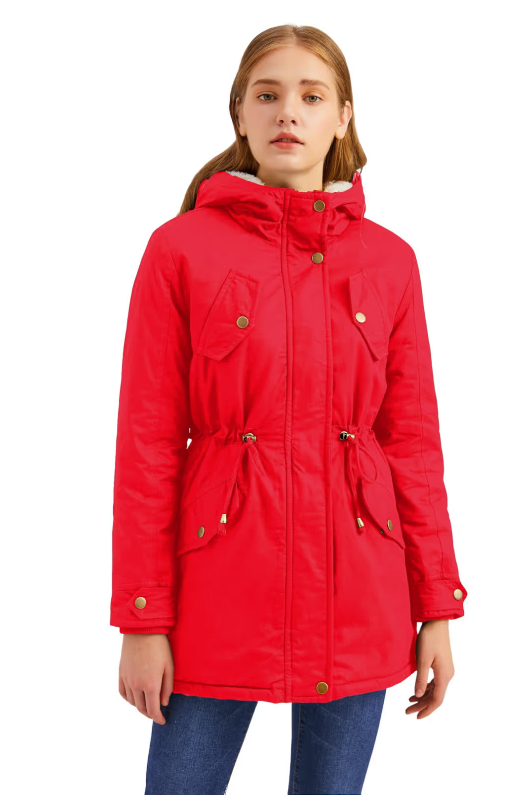 Hooded Fleece Lined Parka Hooded Coat Women's Size 3XL Red Zipper Winter Warm