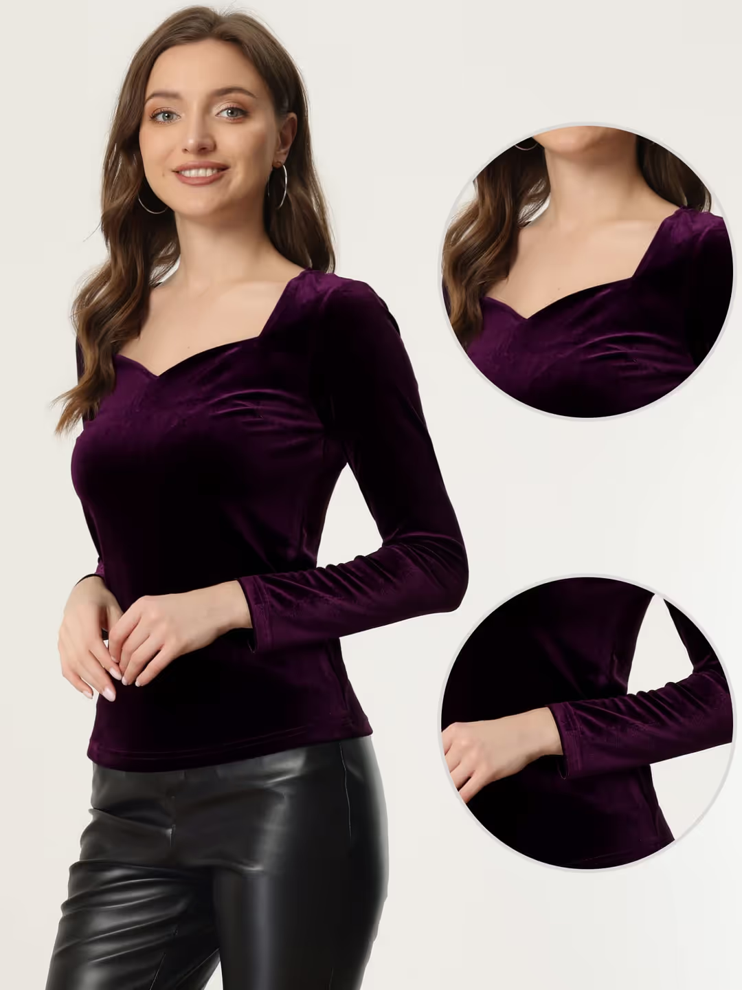 Allegra K Velvet Sweetheart Neck Blouse Women's Size XS Purple Long Sleeve