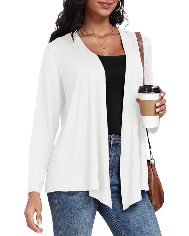 Prinstory Cardigan Sweater Women's Size Medium White Long Sleeves Open-Front