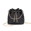LEGVAEY Leather Woven Bucket Bag Women's Size Small Black Chain Drawstrings