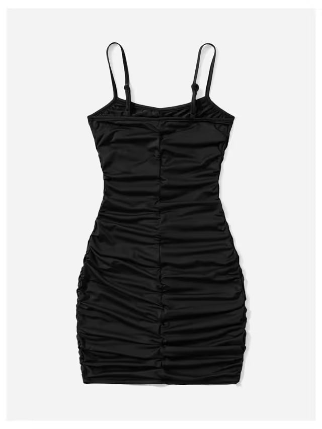 Sundress Bodycon Mini Dress Girls Size 12-13Y Black Spaghetti Strap Ruched