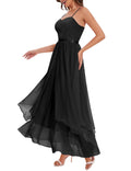 HomRain V Neck Bridesmaid Dress Women's Size XL Black Lace Spaghetti Strap