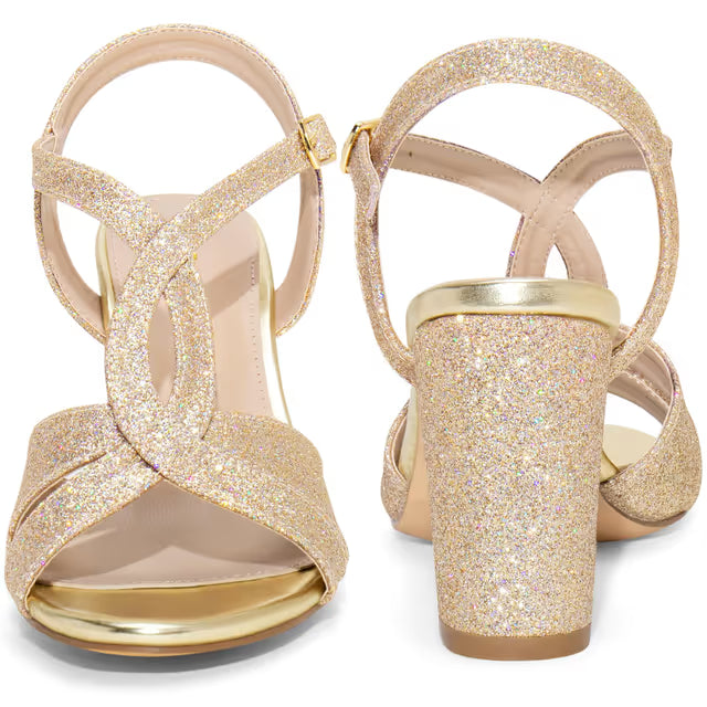 Women’s Glitter Crisscross Strappy Chunky Heel Sandals Open Toe – Gold UK 6 (US 8)