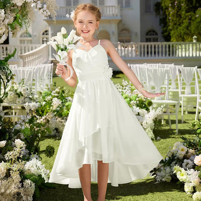 GRACE KARIN Girls Spaghetti Strap Chiffon A-Line Flower Dress Bridesmaid – White Age 10
