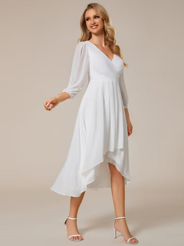 Ever-Pretty Women's V-Neck Pleated A-Line Bridesmaid Dress – White UK24