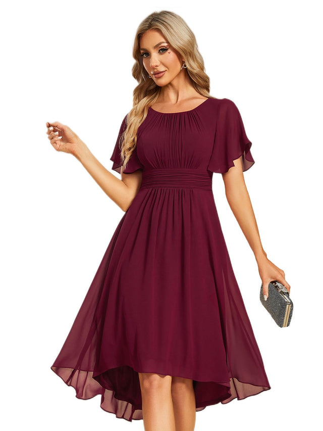Ever-Pretty A-Line Bridesmaid Dress Women's Size 20 Burgundy Round Neck Pleated
