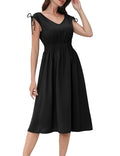 Dresstells A-Line Midi Dress Women's Size Medium Black Sleeveless Smocked Waist