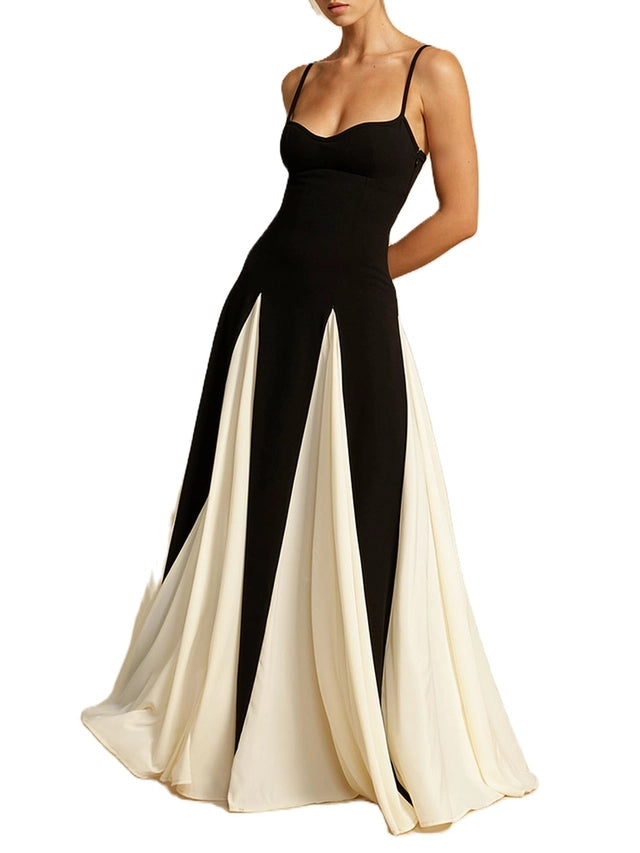 Fiacafyo Paloma Maxi Dress Women's Size Large Black/White Sleeveless Patchwork