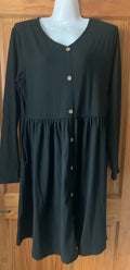 Grecerelle Button-Down Skater Dress Women's Size XL Black Long Sleeves