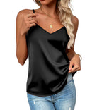 Satin Tank Top V-Neck Adjustable Straps Sleeveless Camisole – Black XL