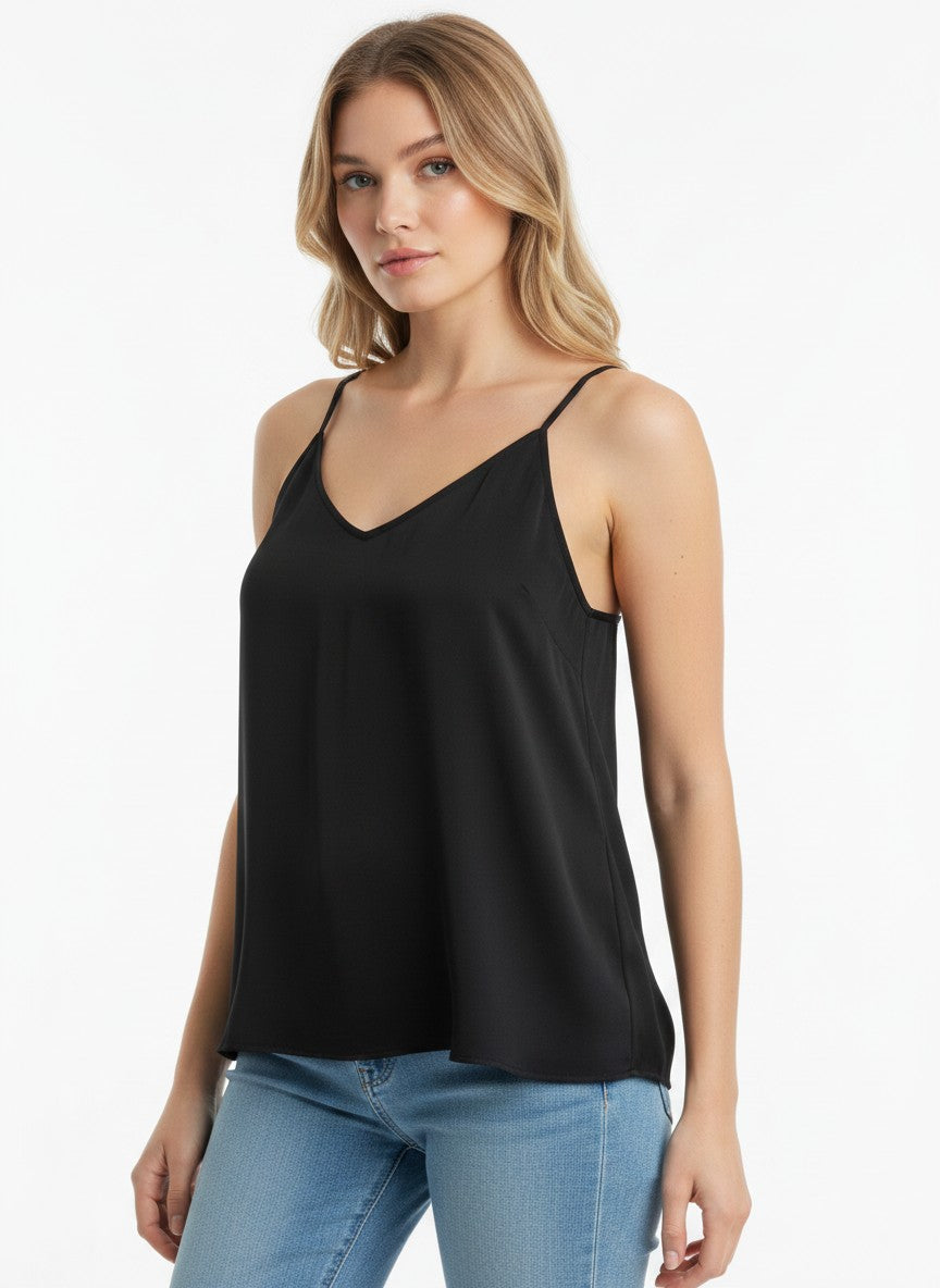 Women's Spaghetti V-Neck Summer Tank Top Loose Casual – Black S
