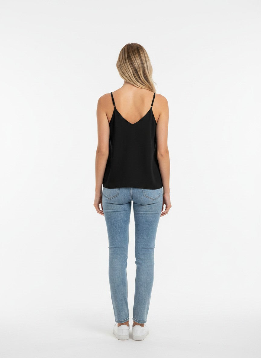 Women's Spaghetti V-Neck Summer Tank Top Loose Casual – Black S