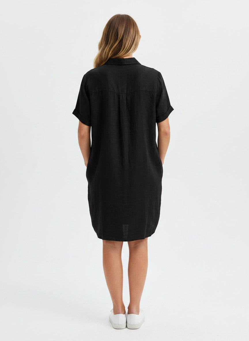 Zeagoo Women's Summer Linen Dress Casual Midi Dress Short Sleeve Beach Dress Tunic Dress for Ladies Black