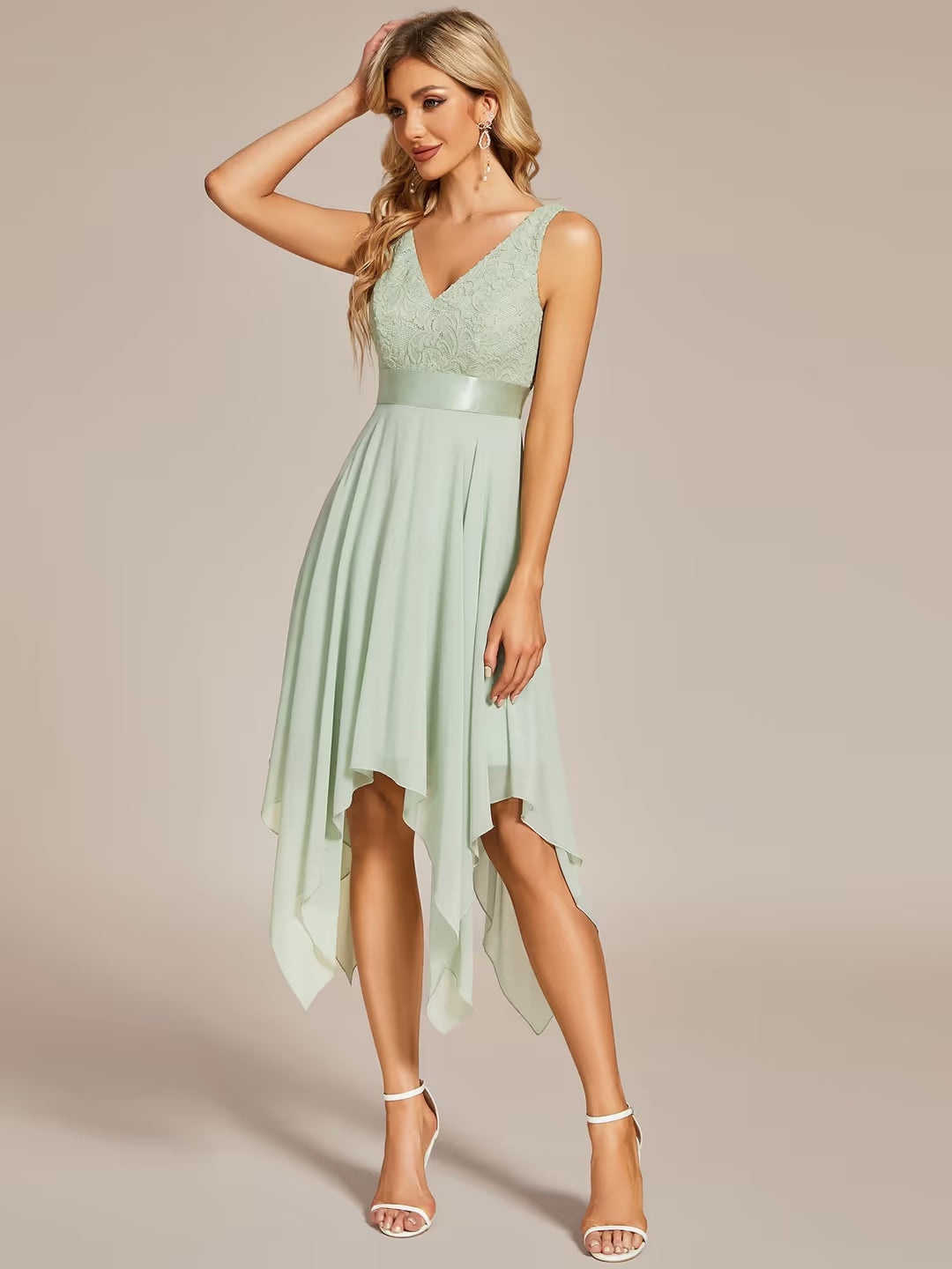 Ever-Pretty A-Line Lace Chiffon Bridesmaid Dress Womens Size 22 Green Sleeveless